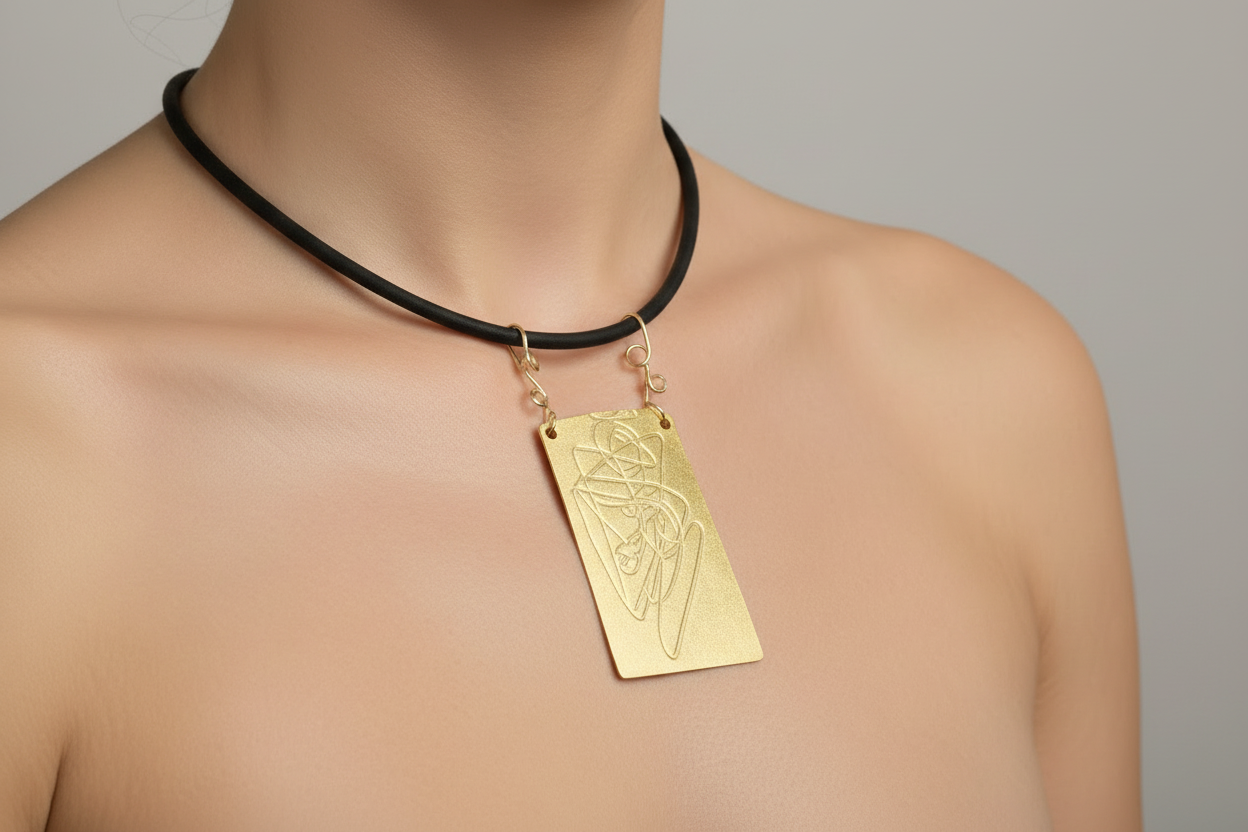 Colgante chapado en oro con grabado original. Trazos