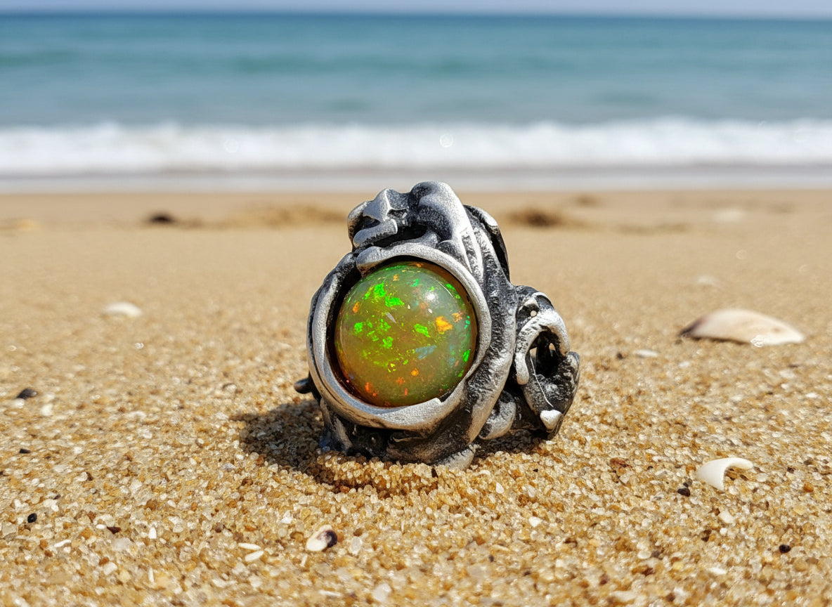 Anillo artesanal en plata con ópalo — joya de autor irrepetible.