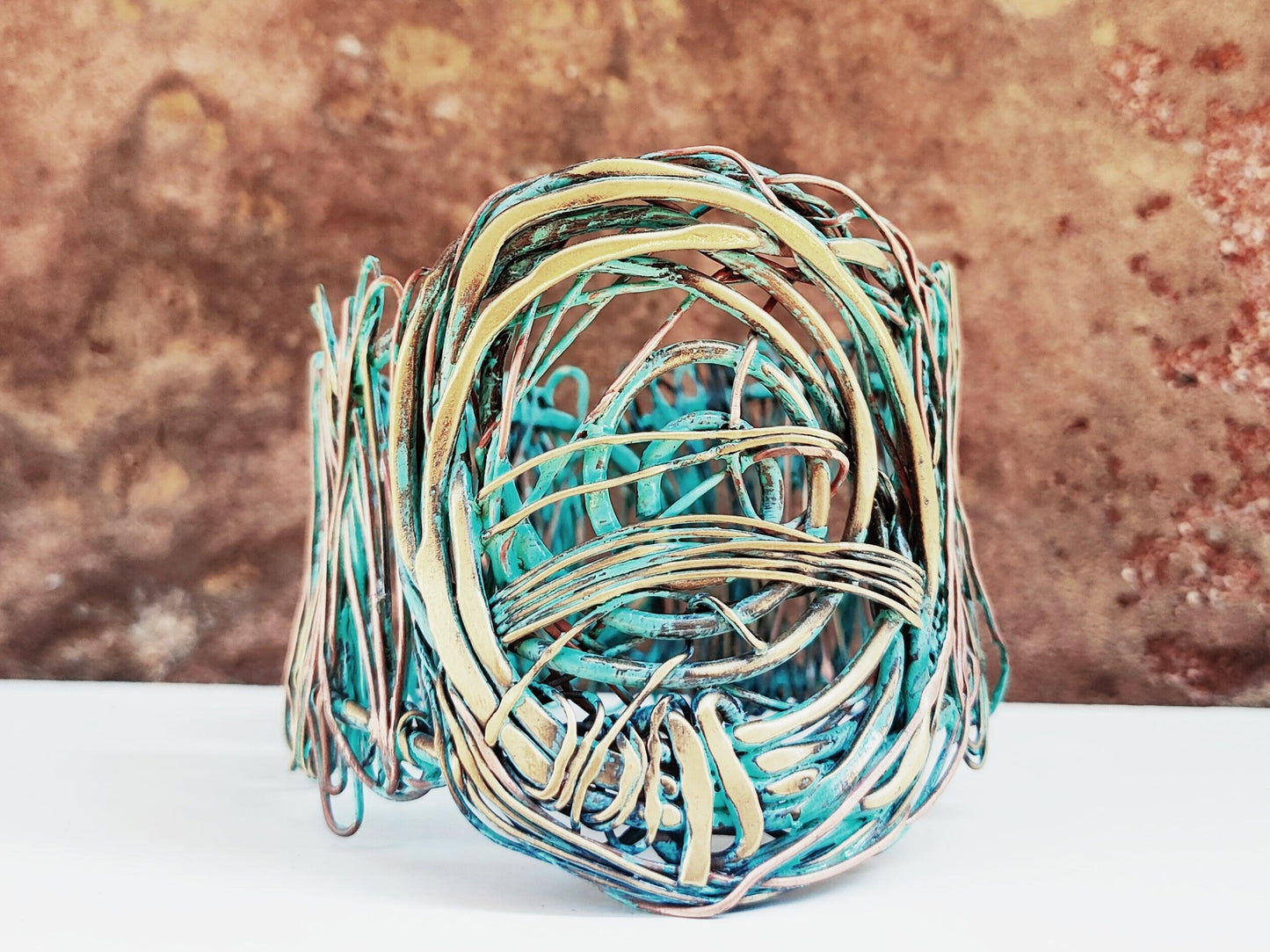 Unique bracelet with green patina