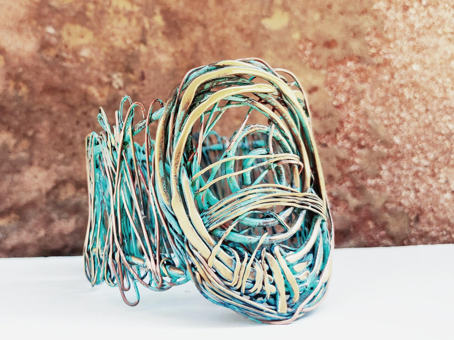 Unique bracelet with green patina