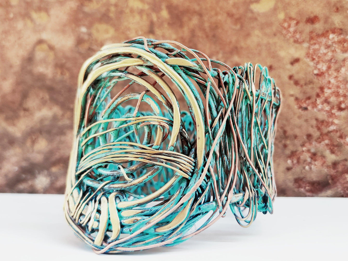 Unique bracelet with green patina