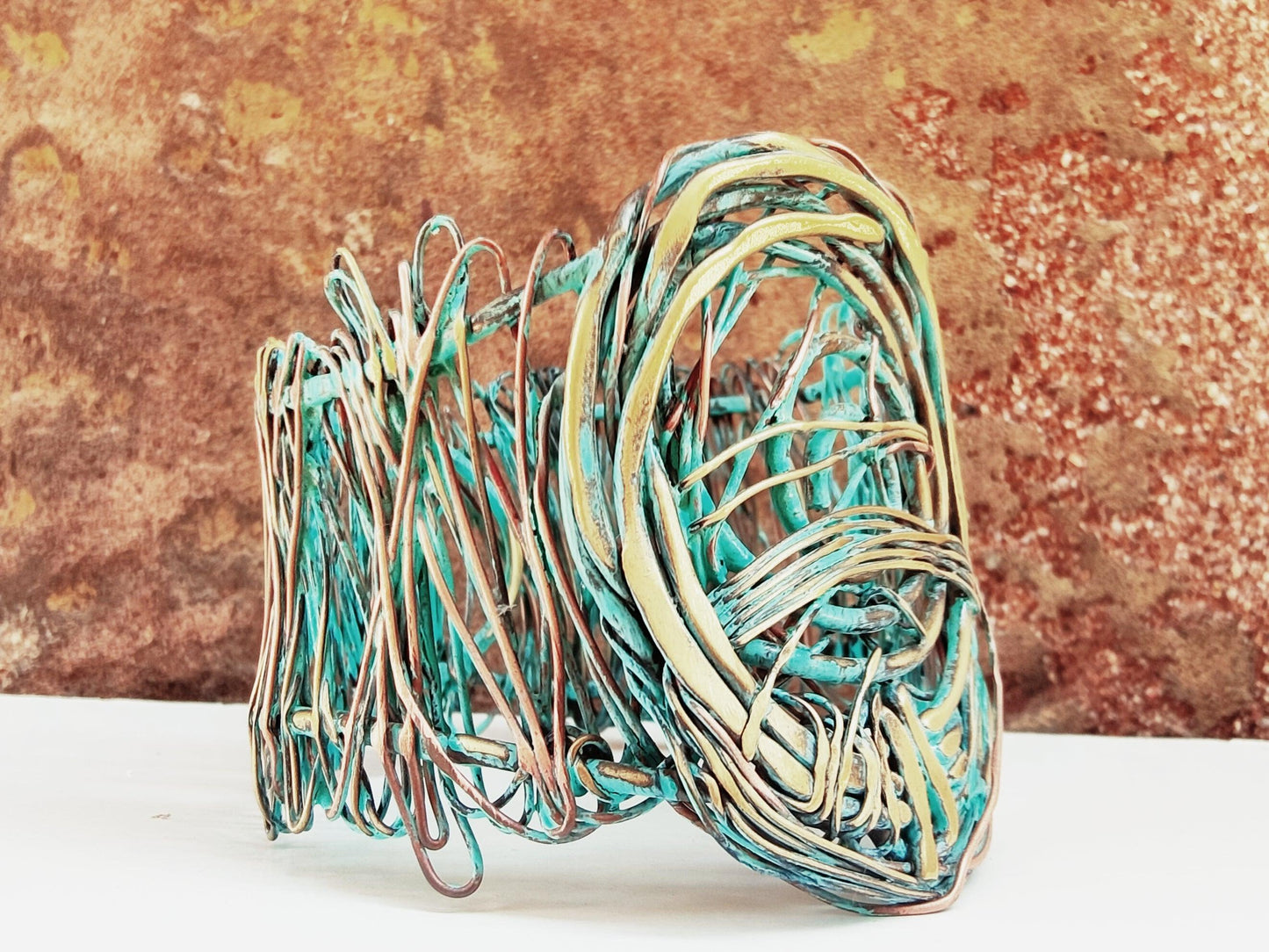 Unique bracelet with green patina