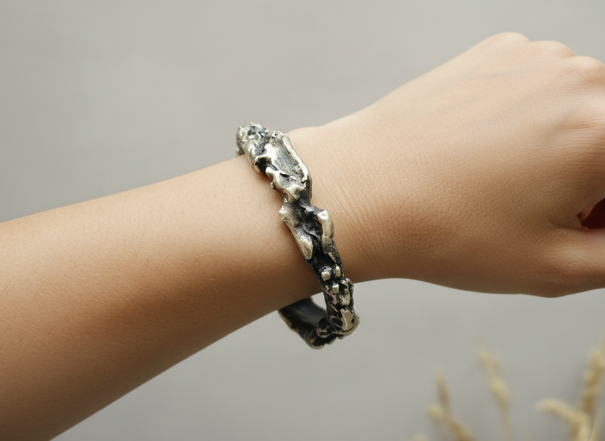 Pulsera Artesanal en Plata Mate y Negro Óxido