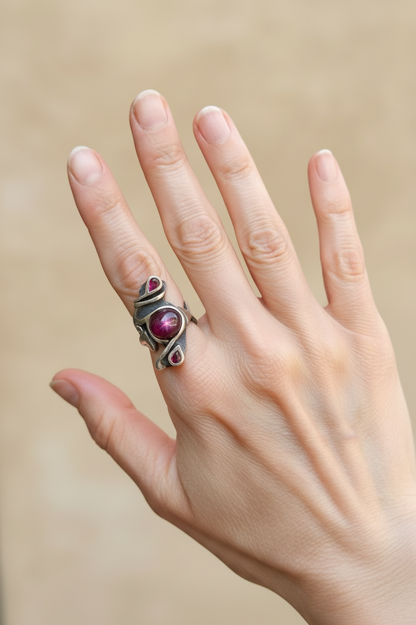 Einzigartiger Ring mit Rubin-Cabochon
