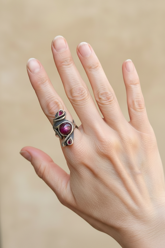 Unique ring with cabochon ruby