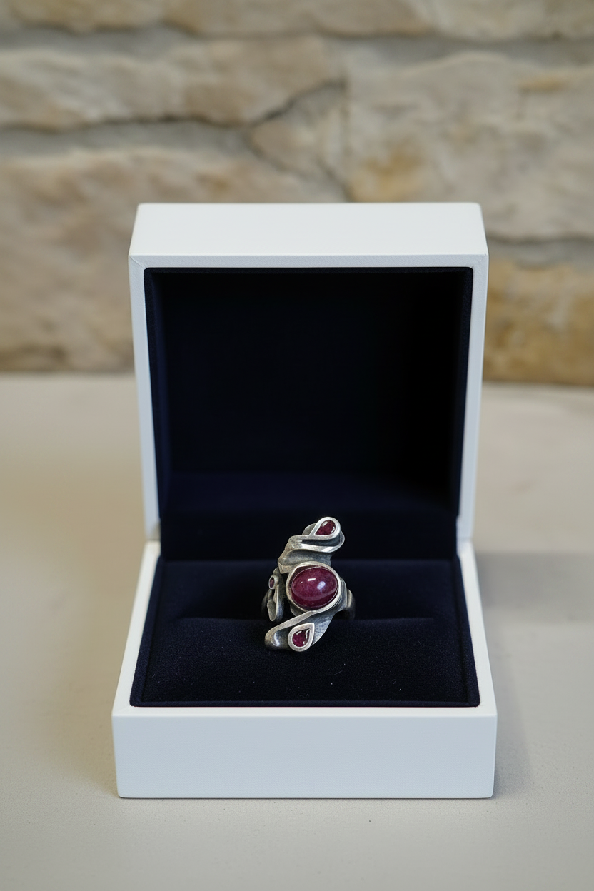 Einzigartiger Ring mit Rubin-Cabochon