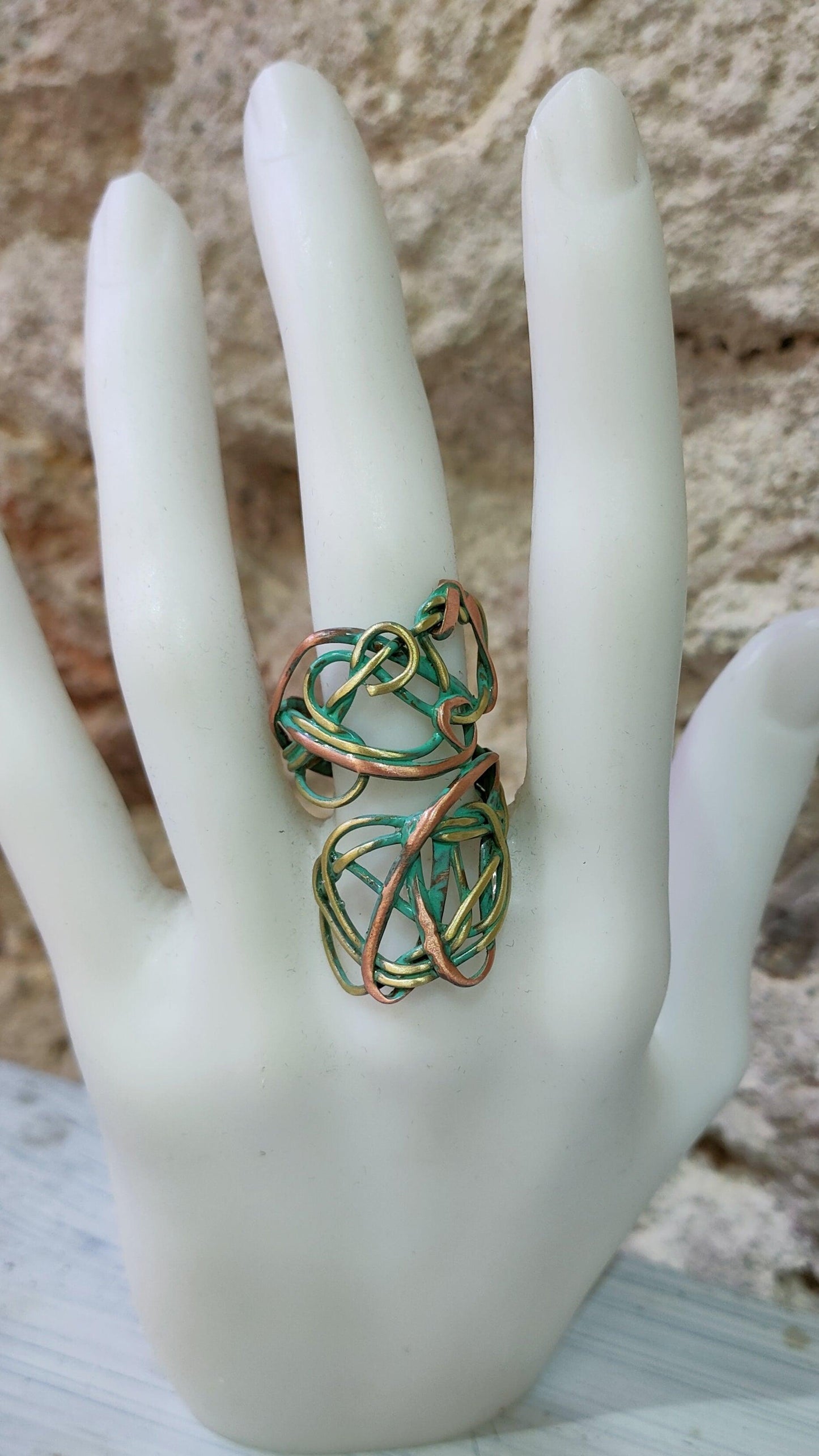 Statement ring with green patina